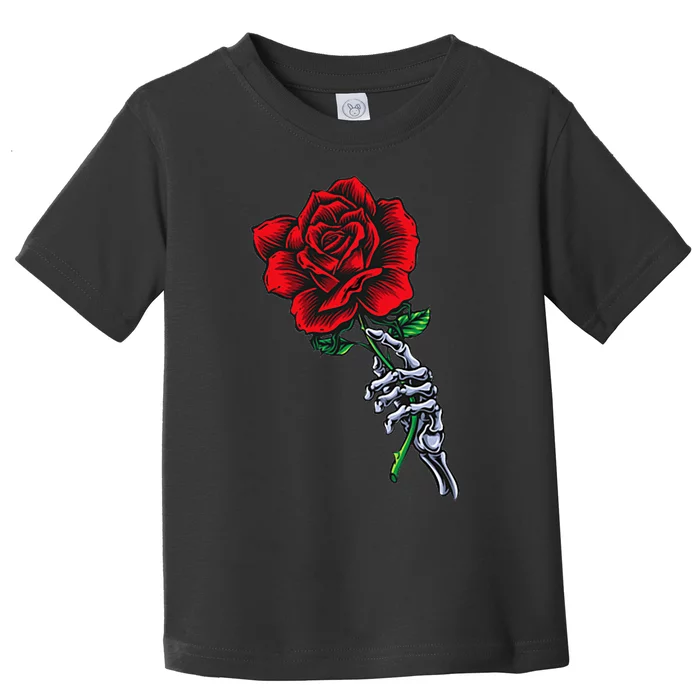 Skeleton Hand Holding Rose Aesthetic Red Flower Toddler T-Shirt