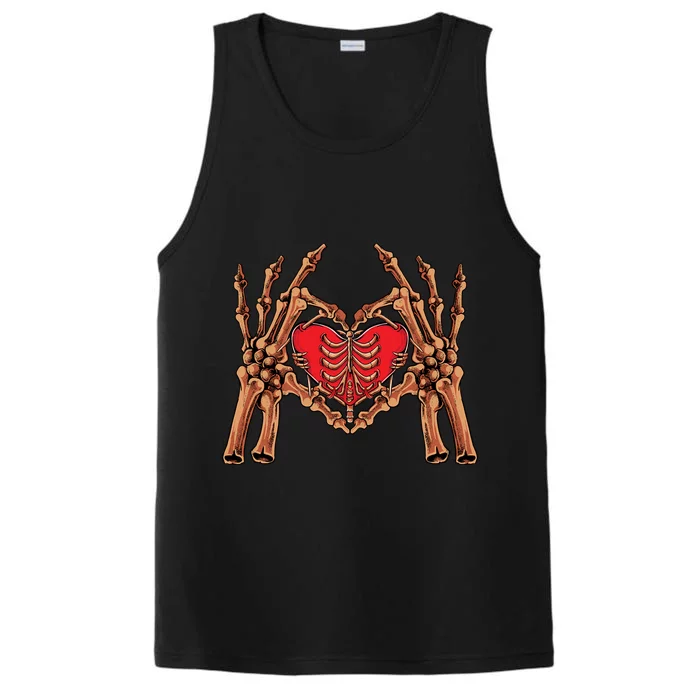 Skeleton Hand Heart Sign Bones Funny Halloween Gift Performance Tank