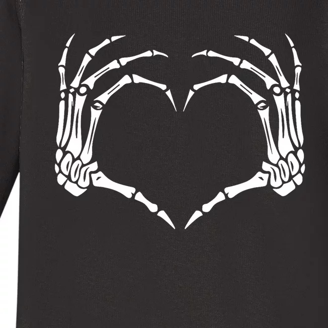 Skeleton Hands Heart Sign Retro Halloween Costume Baby Long Sleeve Bodysuit