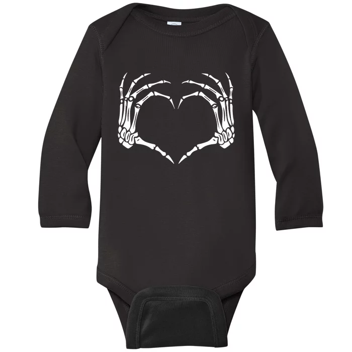 Skeleton Hands Heart Sign Retro Halloween Costume Baby Long Sleeve Bodysuit