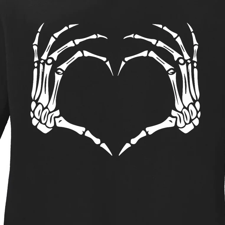 Skeleton Hands Heart Sign Retro Halloween Costume Ladies Long Sleeve Shirt