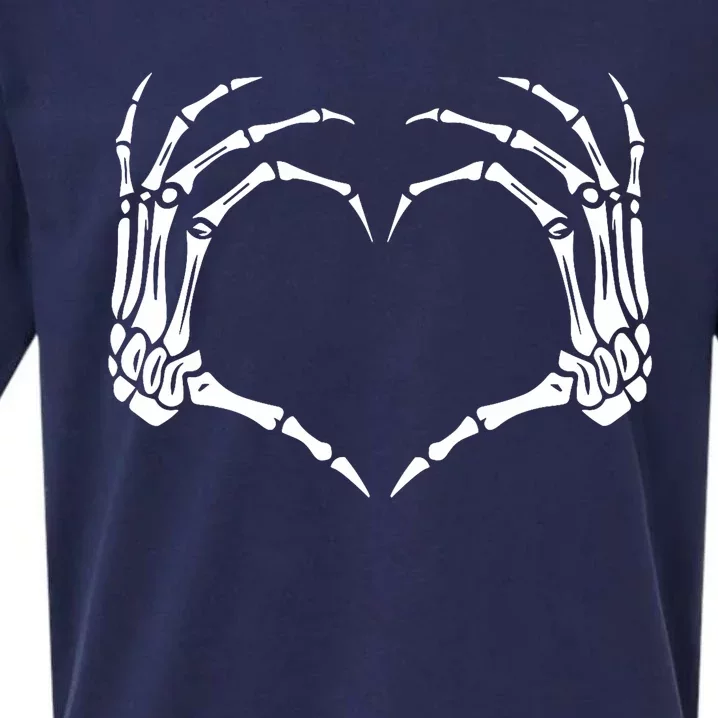 Skeleton Hands Heart Sign Retro Halloween Costume Sueded Cloud Jersey T-Shirt