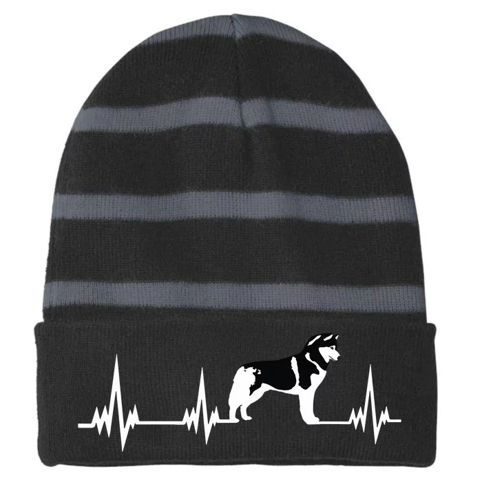 Siberian Husky Heartbeat Gift For Men Women Boy Girl Striped Beanie with Solid Band