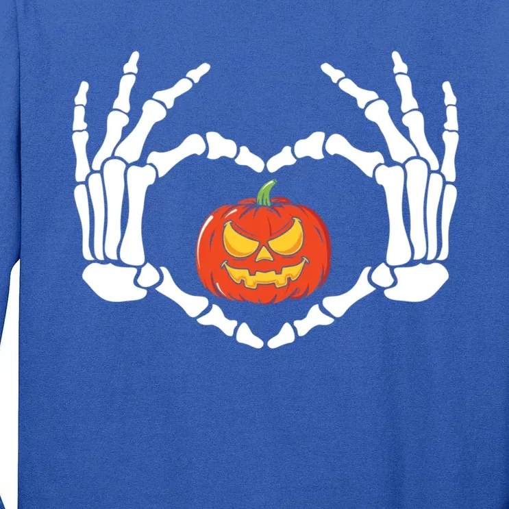 Skeleton Hands Heart Pumpkin Halloween And Gift Tall Long Sleeve T-Shirt