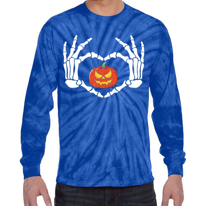 Skeleton Hands Heart Pumpkin Halloween And Gift Tie-Dye Long Sleeve Shirt