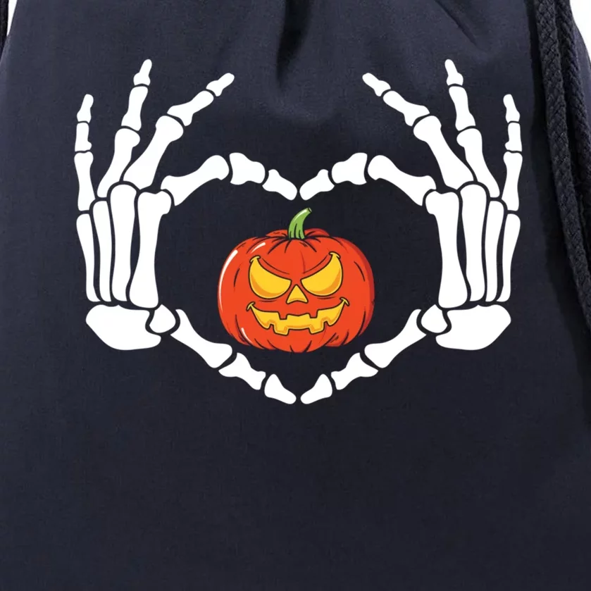 Skeleton Hands Heart Pumpkin Halloween And Gift Drawstring Bag