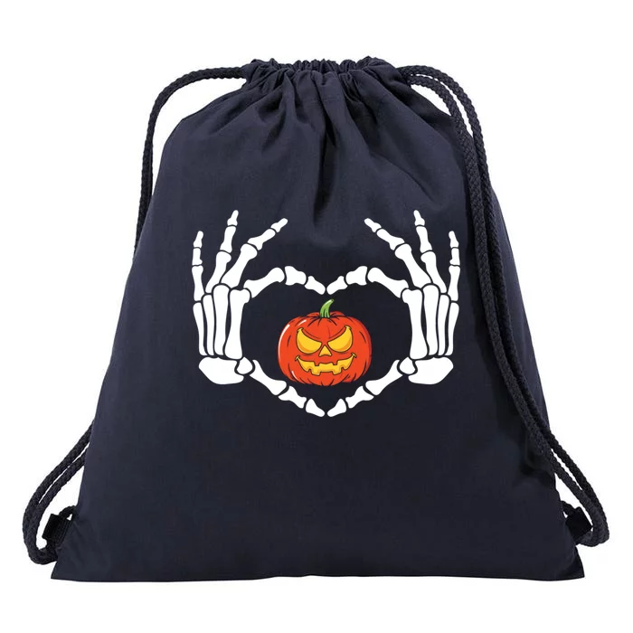 Skeleton Hands Heart Pumpkin Halloween And Gift Drawstring Bag