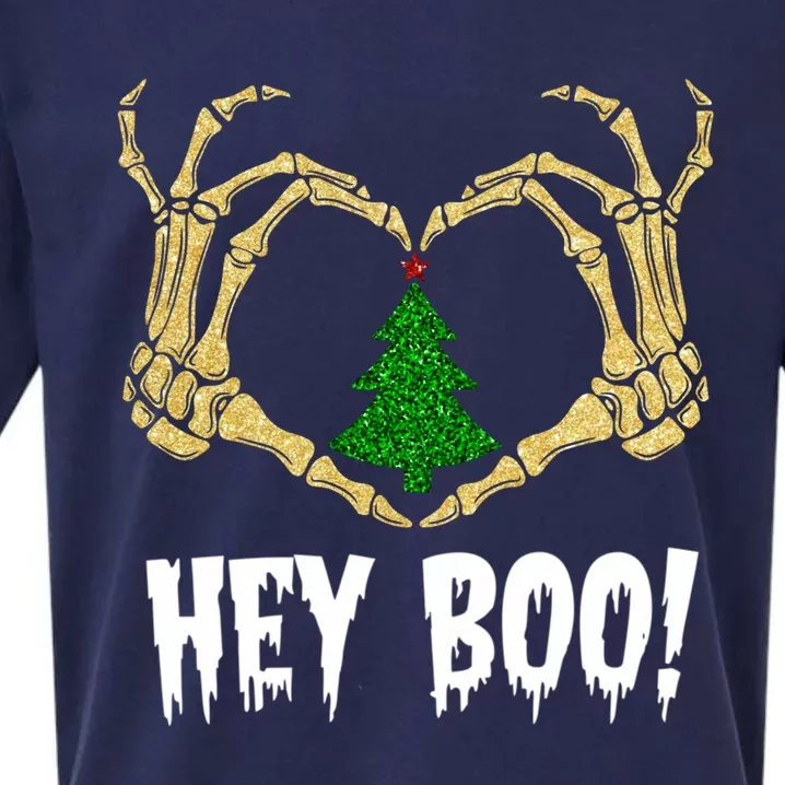 Skeleton Hands Heart Sign Hey Boo! Halloween Gift Sueded Cloud Jersey T-Shirt