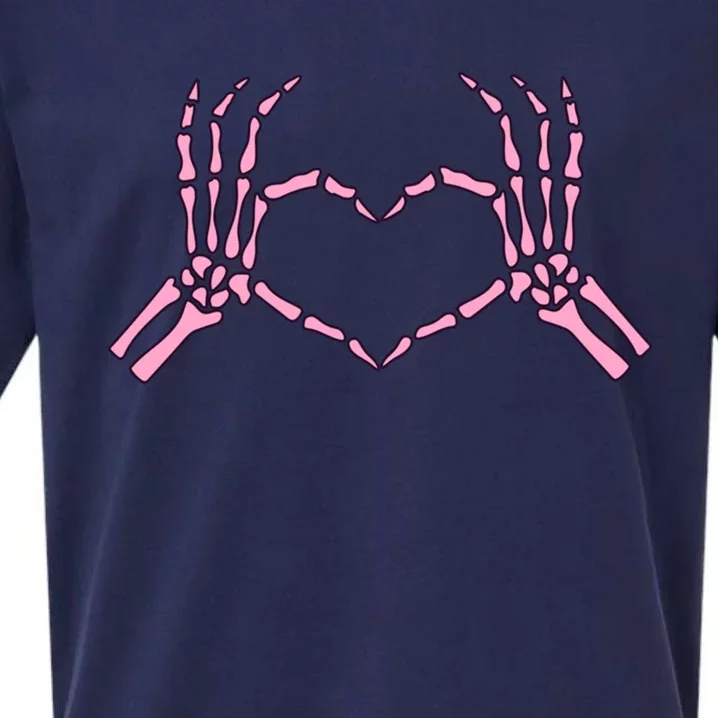 Skeleton Hands Heart Sign Retro Costume Halloween Gift Sueded Cloud Jersey T-Shirt