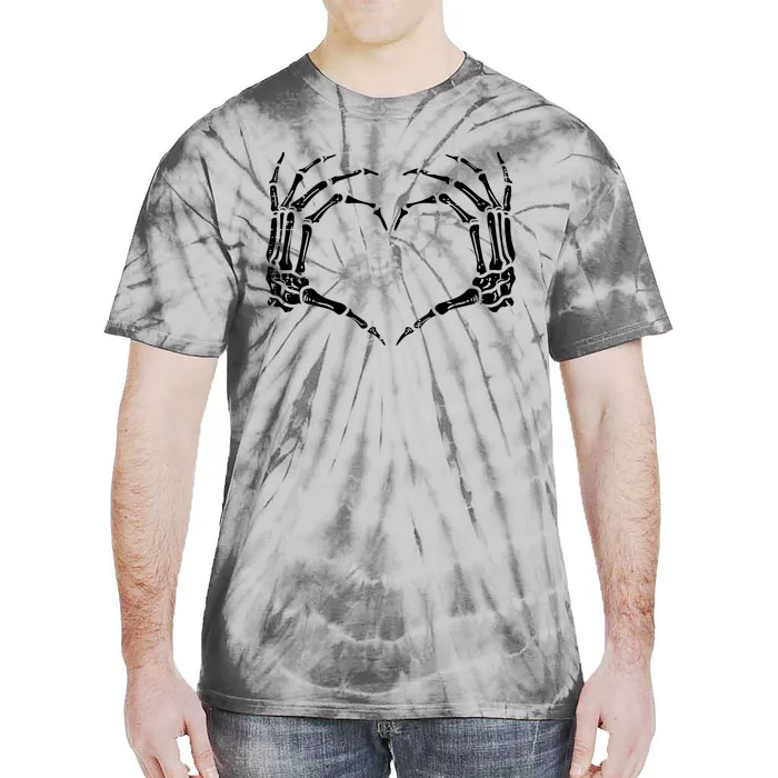 Skeleton Hands Heart Sign Retro Halloween Costume Tie-Dye T-Shirt