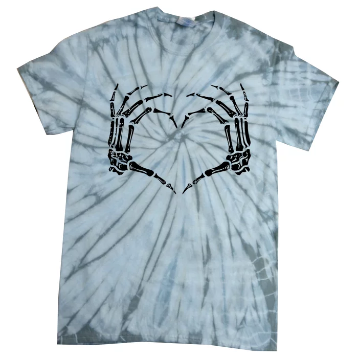 Skeleton Hands Heart Sign Retro Halloween Costume Tie-Dye T-Shirt