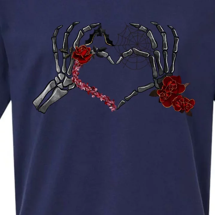 Skeleton Hands Heart Sign Retro Costume Halloween Gift Sueded Cloud Jersey T-Shirt