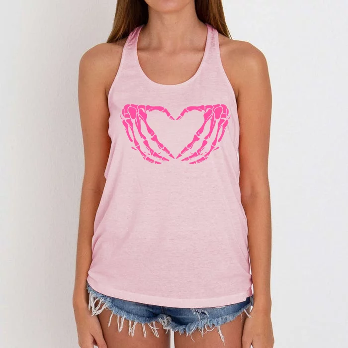 Skeleton Hands Heart Sign Retro Halloween Costume Meaningful Gift Women's Knotted Racerback Tank