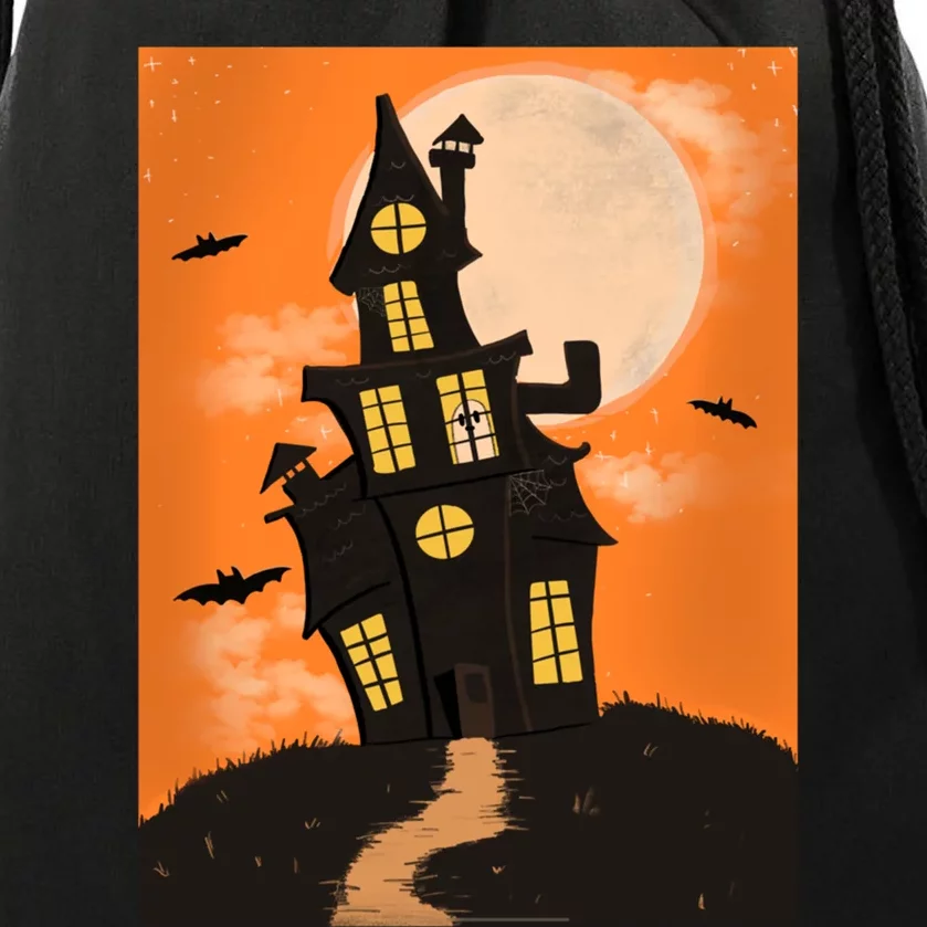 Spooky Halloween Haunted House Drawstring Bag