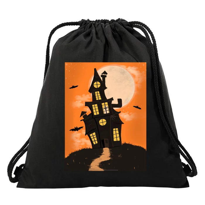 Spooky Halloween Haunted House Drawstring Bag