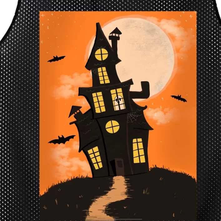 Spooky Halloween Haunted House Mesh Reversible Basketball Jersey Tank