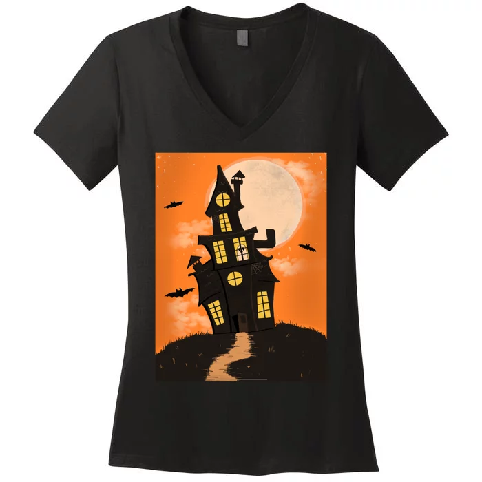 Spooky Halloween Haunted House Women's V-Neck T-Shirt