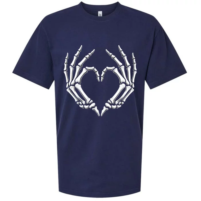 Skeleton Hands Heart Sign Retro Halloween Costume Gift Sueded Cloud Jersey T-Shirt