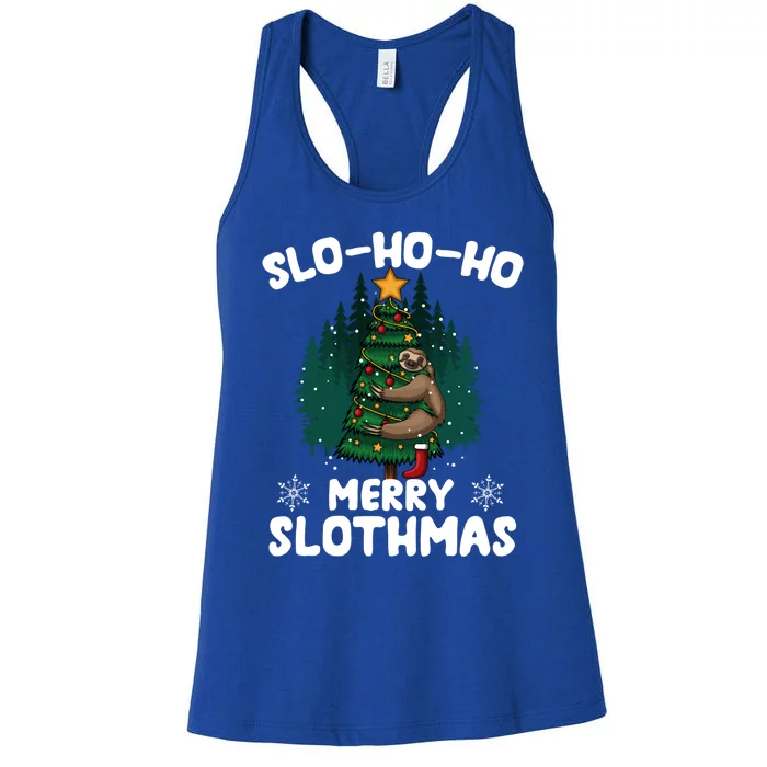 Slo Ho Ho Merry Slothmas Sloth Hugging Tree Merry Christmas Great Gift Women's Racerback Tank