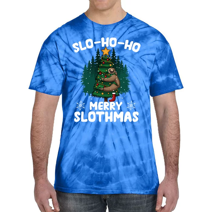 Slo Ho Ho Merry Slothmas Sloth Hugging Tree Merry Christmas Great Gift Tie-Dye T-Shirt