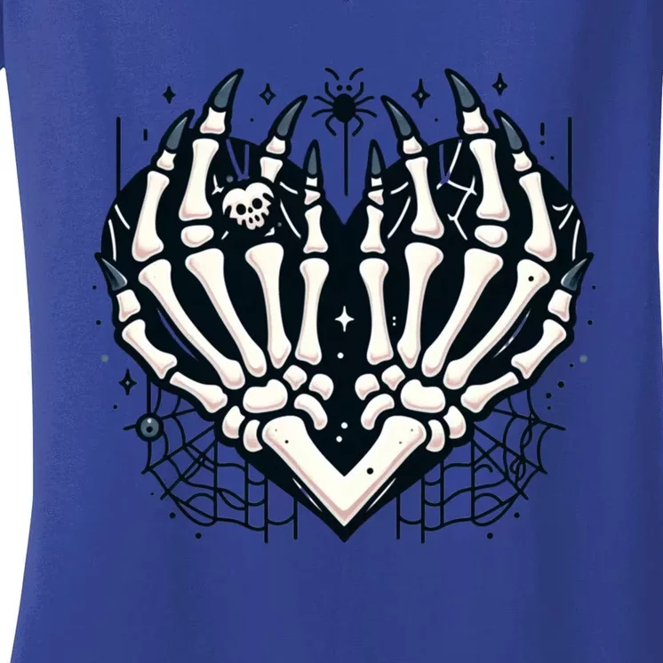 Skeleton Hands Heart Spider Halloween For Spooky Lovers Fun Cool Gift Women's V-Neck T-Shirt