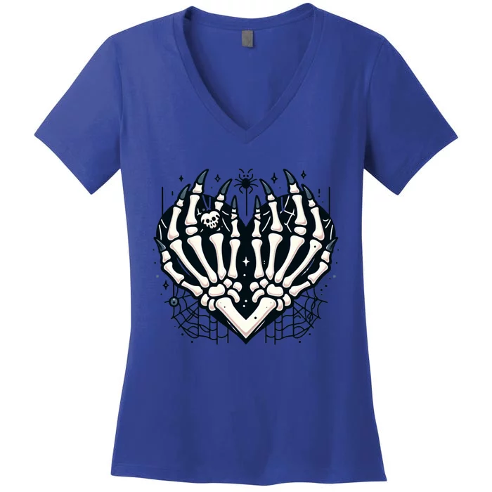 Skeleton Hands Heart Spider Halloween For Spooky Lovers Fun Cool Gift Women's V-Neck T-Shirt