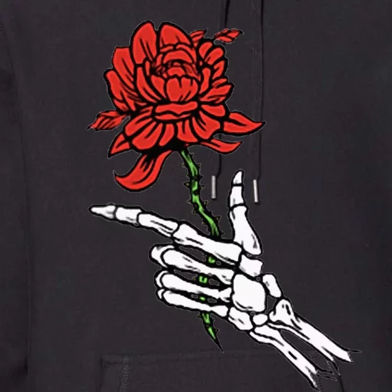 Skeleton Hand Holding A Red Rose Premium Hoodie