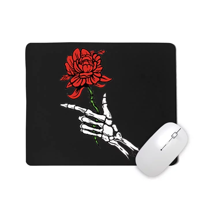 Skeleton Hand Holding A Red Rose Mousepad