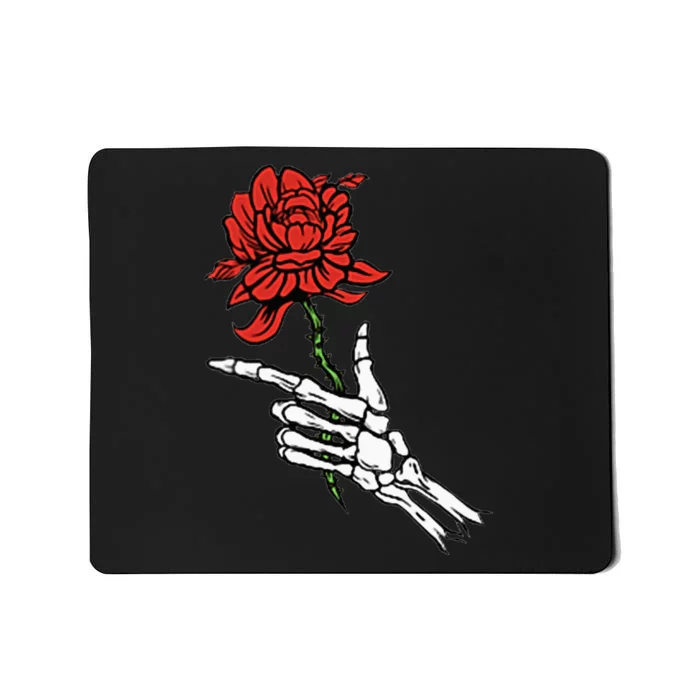 Skeleton Hand Holding A Red Rose Mousepad