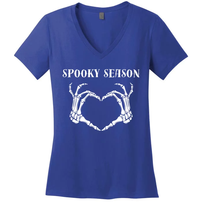 Skeleton Heart Hands Spooky Season Funny Gift Women's V-Neck T-Shirt