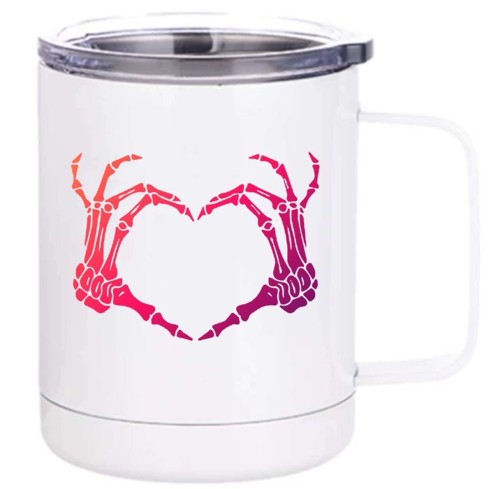 Skeleton Hand Heart Sign Bones Costume Halloween Party Great Gift Front & Back 12oz Stainless Steel Tumbler Cup