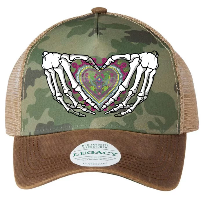 Skeleton Hand Heart Dia De Los Muertos Mexican Day Of Dead Legacy Tie Dye Trucker Hat