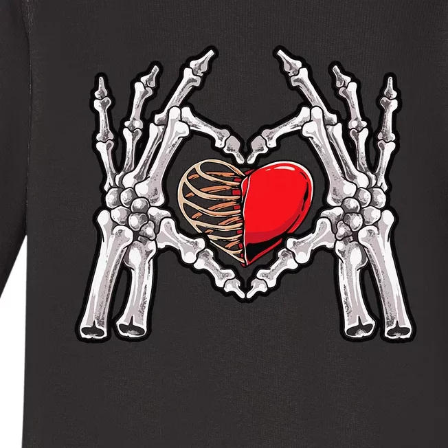 Skeleton Hand Heart Sign Bones Costume Love Skull Tapestry Baby Long Sleeve Bodysuit