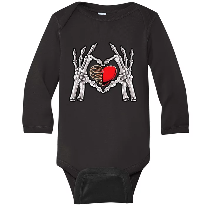 Skeleton Hand Heart Sign Bones Costume Love Skull Tapestry Baby Long Sleeve Bodysuit