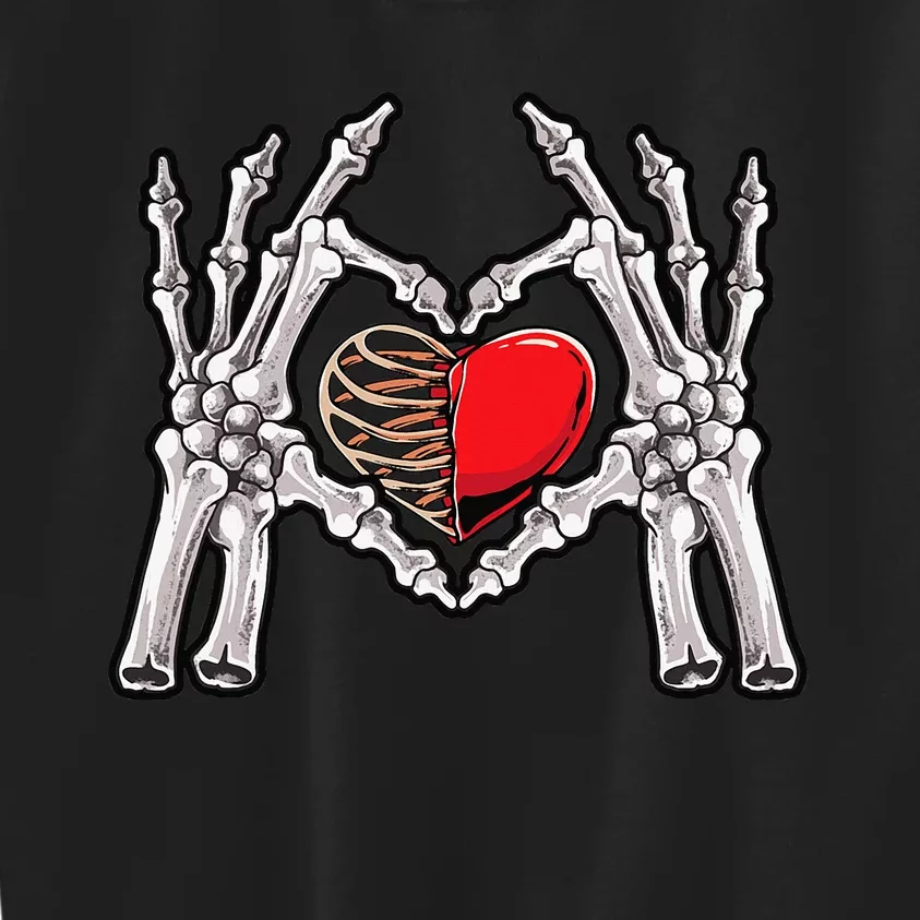 Skeleton Hand Heart Sign Bones Costume Love Skull Tapestry Kids Sweatshirt