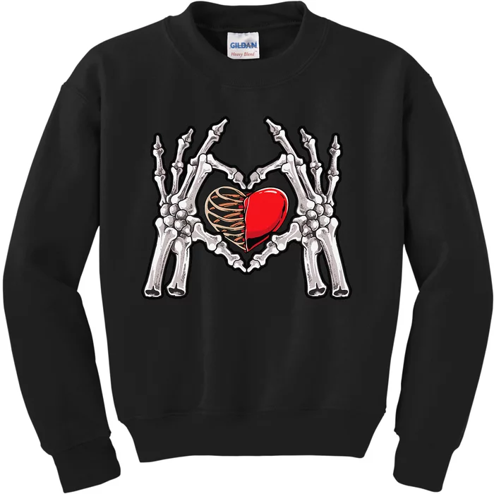 Skeleton Hand Heart Sign Bones Costume Love Skull Tapestry Kids Sweatshirt