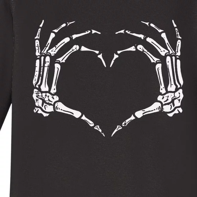 Skeleton Hands Heart Sign Retro Halloween Costume Girl Baby Long Sleeve Bodysuit