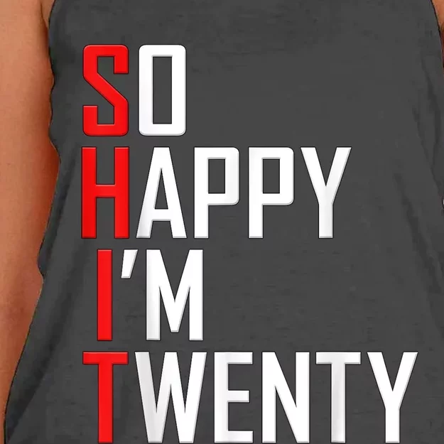 So Happy I'm Twenty 20 Years Old Funny 20th Birthday Women's Knotted Racerback Tank