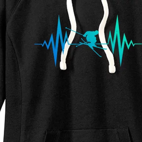 Skiing Heartbeat I Love Skiing Winter Sports Racing Skier Gift Women's Fleece Hoodie