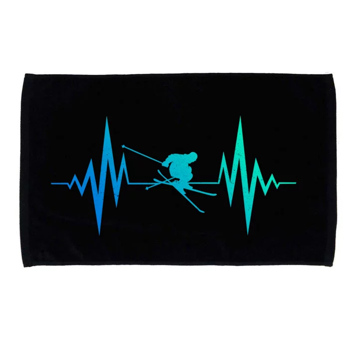 Skiing Heartbeat I Love Skiing Winter Sports Racing Skier Gift Microfiber Hand Towel