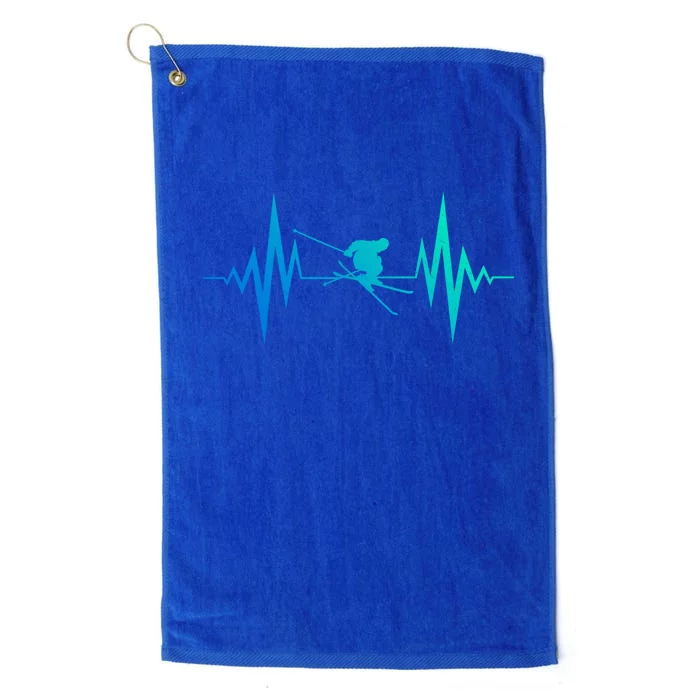 Skiing Heartbeat I Love Skiing Winter Sports Racing Skier Gift Platinum Collection Golf Towel