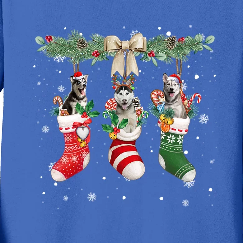 Siberian Husky In Christmas Socks Siberian Husky Xmas Gift Kids Long Sleeve Shirt