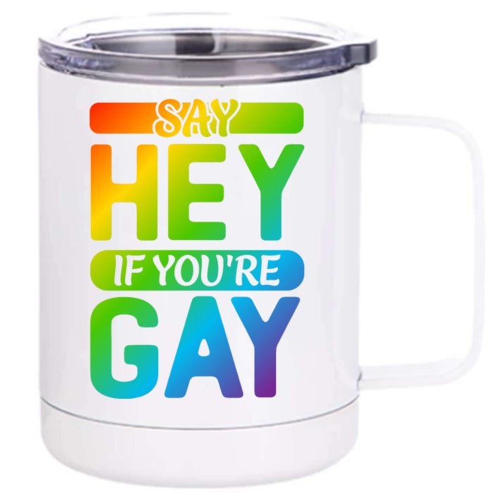 Say Hey If Youre Gay LGBT T Design Front & Back 12oz Stainless Steel Tumbler Cup