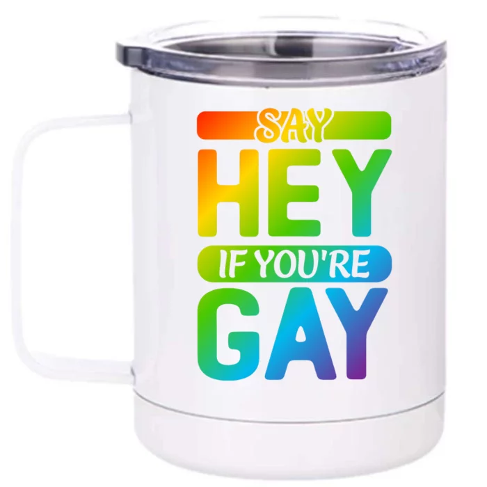 Say Hey If Youre Gay LGBT T Design Front & Back 12oz Stainless Steel Tumbler Cup