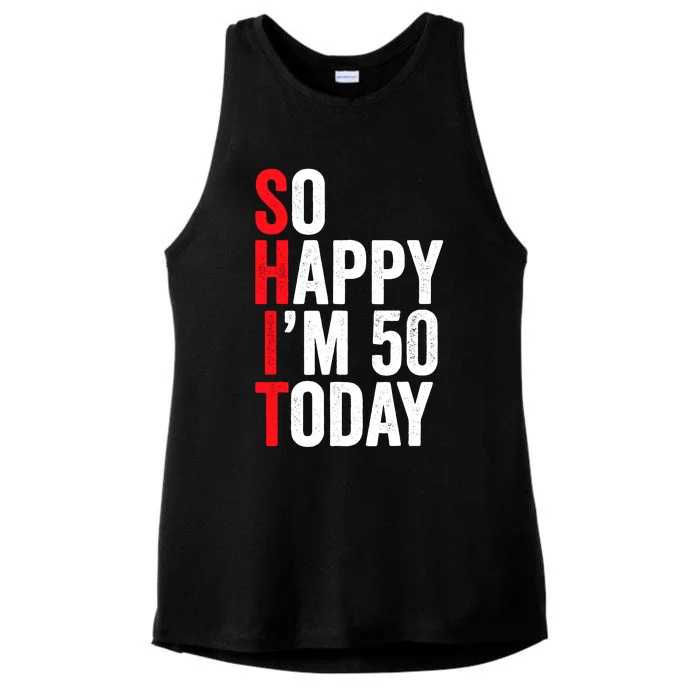 So Happy IM 50 Today Funny 50th Birthday Jokes 50 Birthday Ladies Tri-Blend Wicking Tank