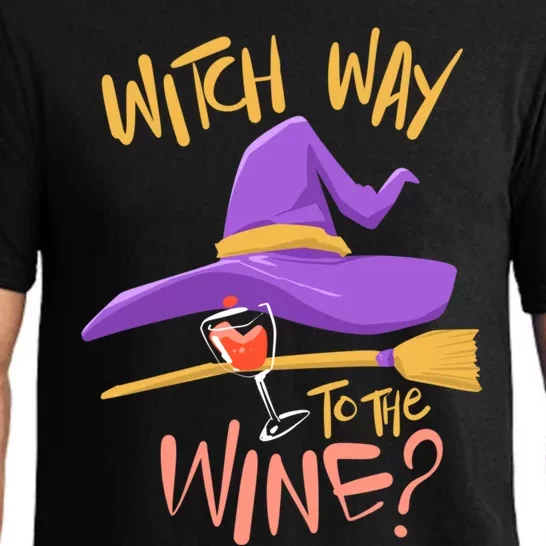 S Halloween Ing Gift Witch Way To The Wine Funny Gift Pajama Set