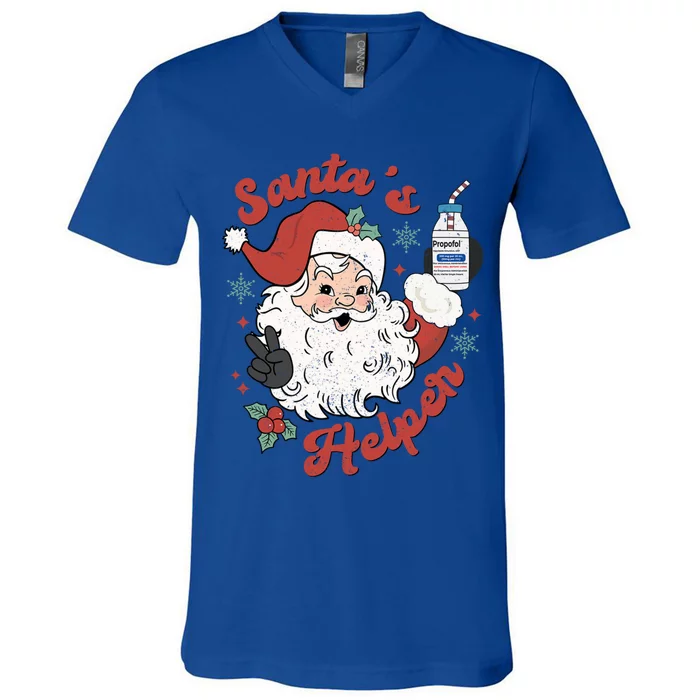 SantaS Helper Icu Crna Propofol Pharmacist Nurse Christmas Gift V-Neck T-Shirt