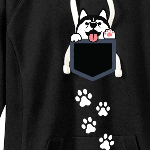 Siberian Husky In Pocket Cute Puppy Dog Lover Apparel Women's Fleece Hoodie