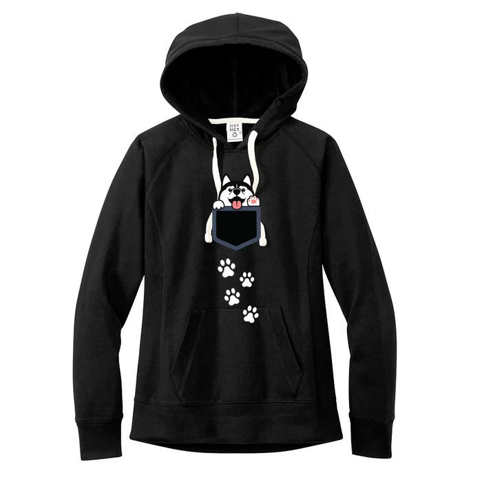 Siberian Husky In Pocket Cute Puppy Dog Lover Apparel Women's Fleece Hoodie