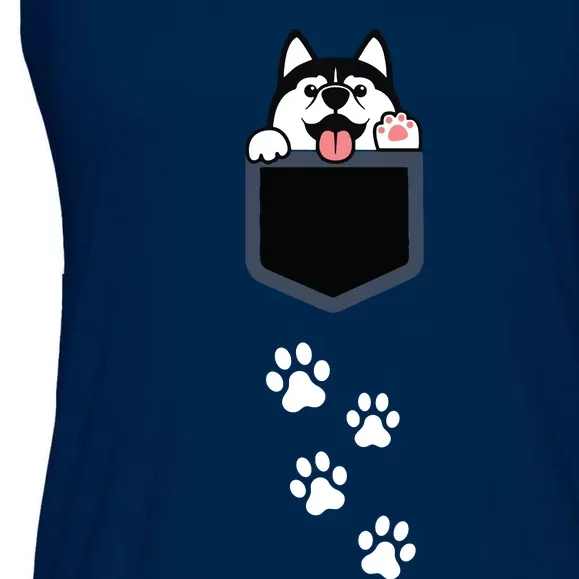 Siberian Husky In Pocket Cute Puppy Dog Lover Apparel Ladies Essential Flowy Tank